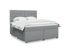 Cama Box Spring Con Colchón Tela Gris Claro 180x200 Cm