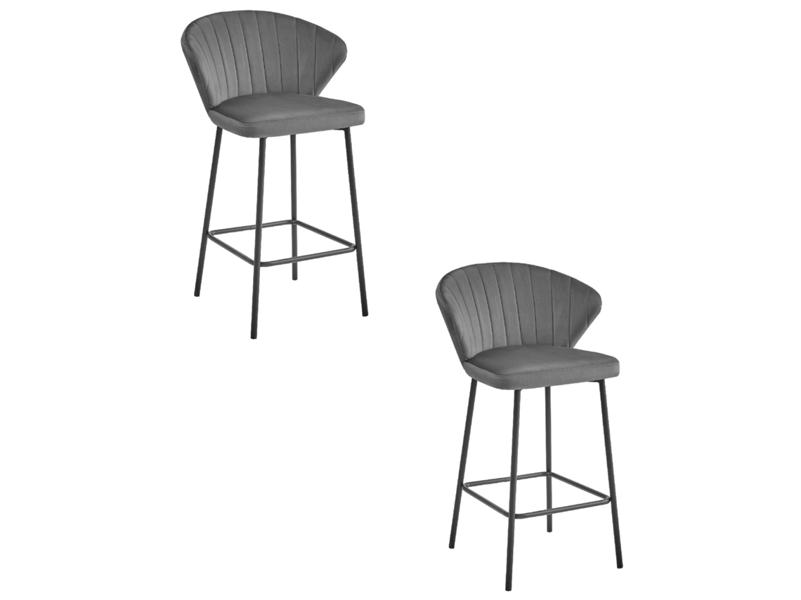 Taburete de terciopelo Gatta gris oscuro / patas negras X 2 Leobert