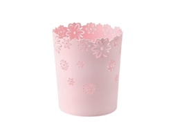 Papelera Redonda De Plástico Con Ribete De Encaje Para Uso En Oficinas, Color Rosa, 1 Unidad.