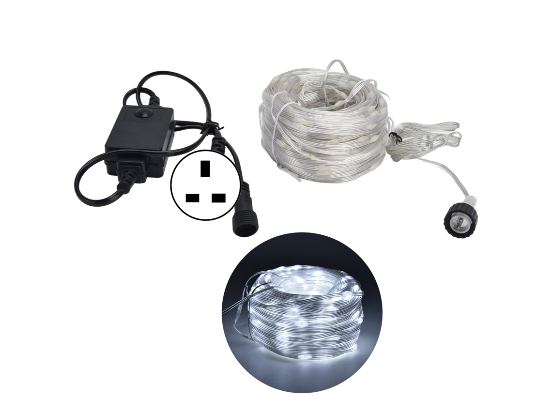 Rebe-luz De Led De Alambre De Cobre 164ft 400led Bajo Voltaje Segura Impermeable Para Jardín Fiesta Navidad Uk Plug 100‑240v Luz Blanca
