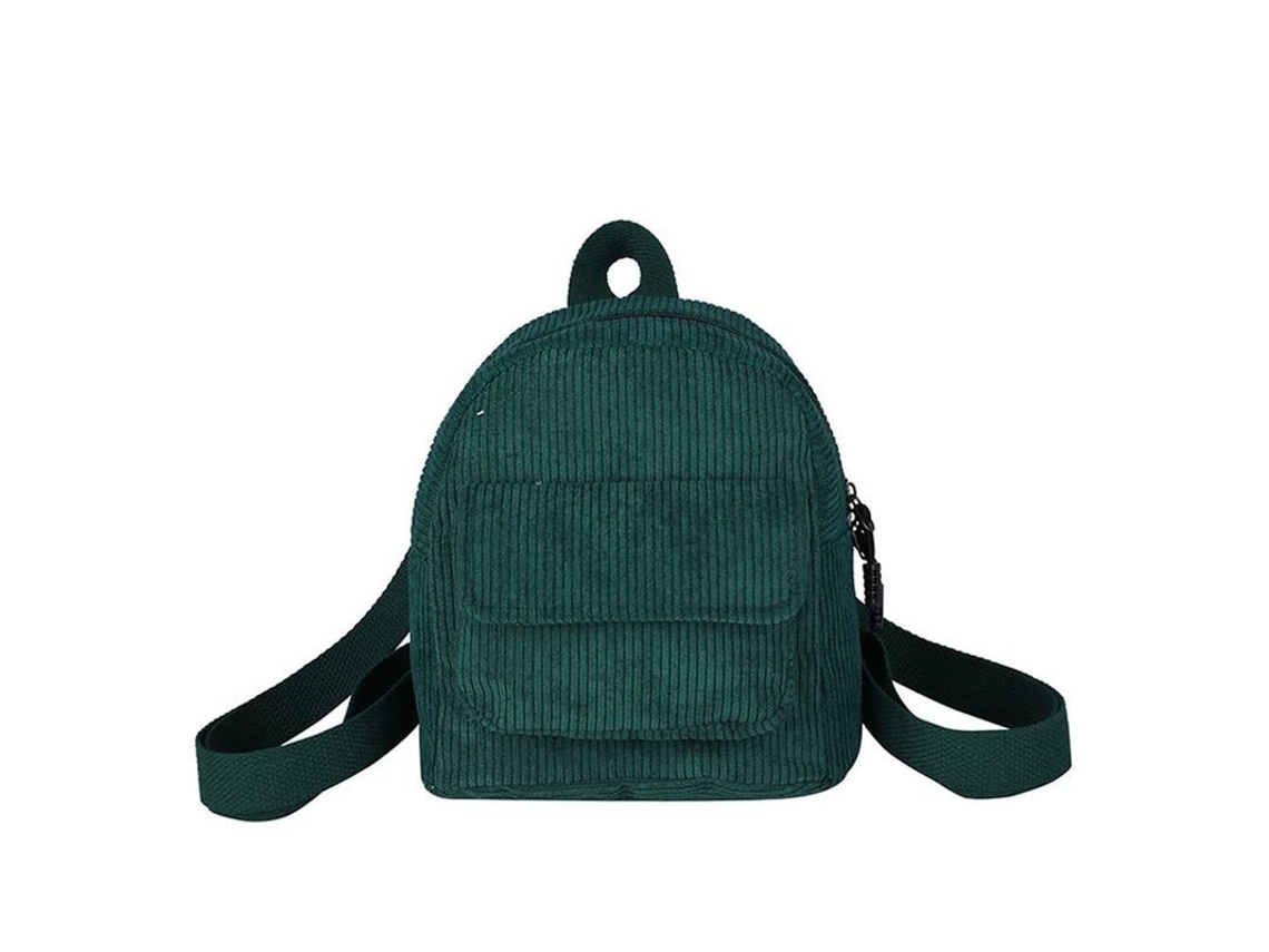 Mochila Mini Cuadros De Pana Color Solido Pequeña Bolso Mochila Hombro Verde