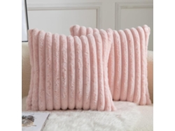 2 Fundas De Almohada Grandes - Felpa A Rayas - Ultra Flexibles - Decorativas - 40 X 40 Cm, Rosa