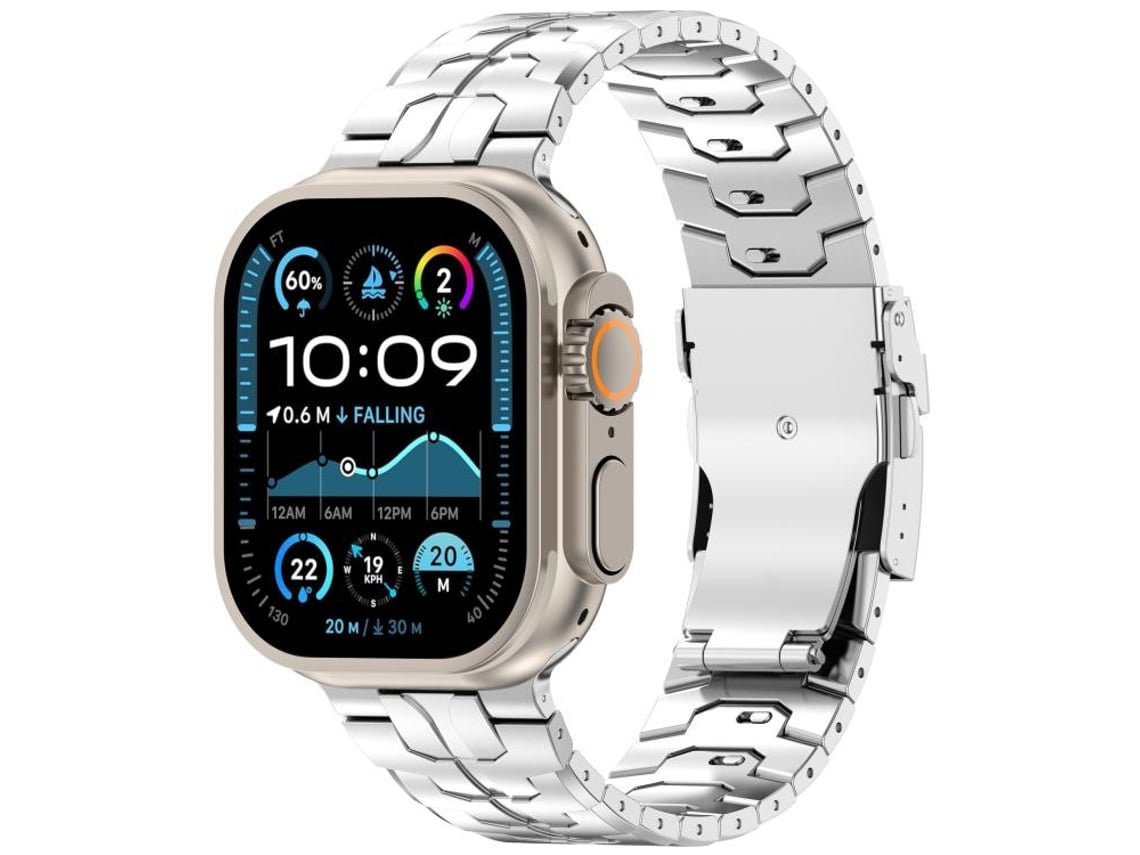 Correa XIAOMOYU de aleación de titanio para Apple Watch (46/49/45/44 mm) con cierre de seguridad extraíble - Plateada