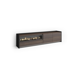Mueble Tv, Televisión, 207x37x50cm, Para Tv Hasta 80", Chimenea Eléctrica, Led, Roble Oscuro Y Negro