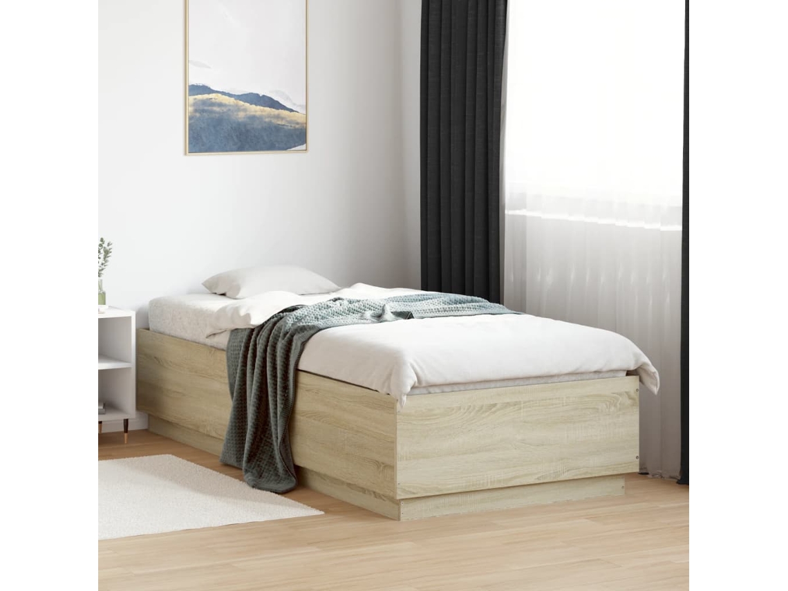 Estructura Cama Con Luces Led Madera Roble Sonoma 100x200 Cm