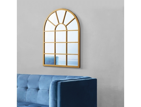Espejo de pared Villalago cuadriculado en forma de ventana MDF 80 x 60 cm - Dorado [EN.CASA]