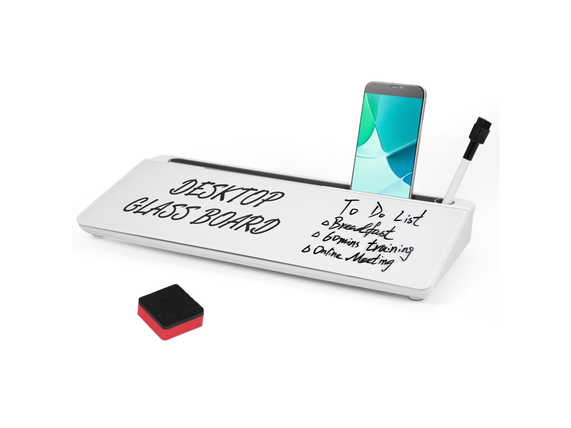Pizarra Blanca De Cristal Para Escritorio Con 5 Compartimentos Y Soporte Para Teléfono Móvil/tableta.