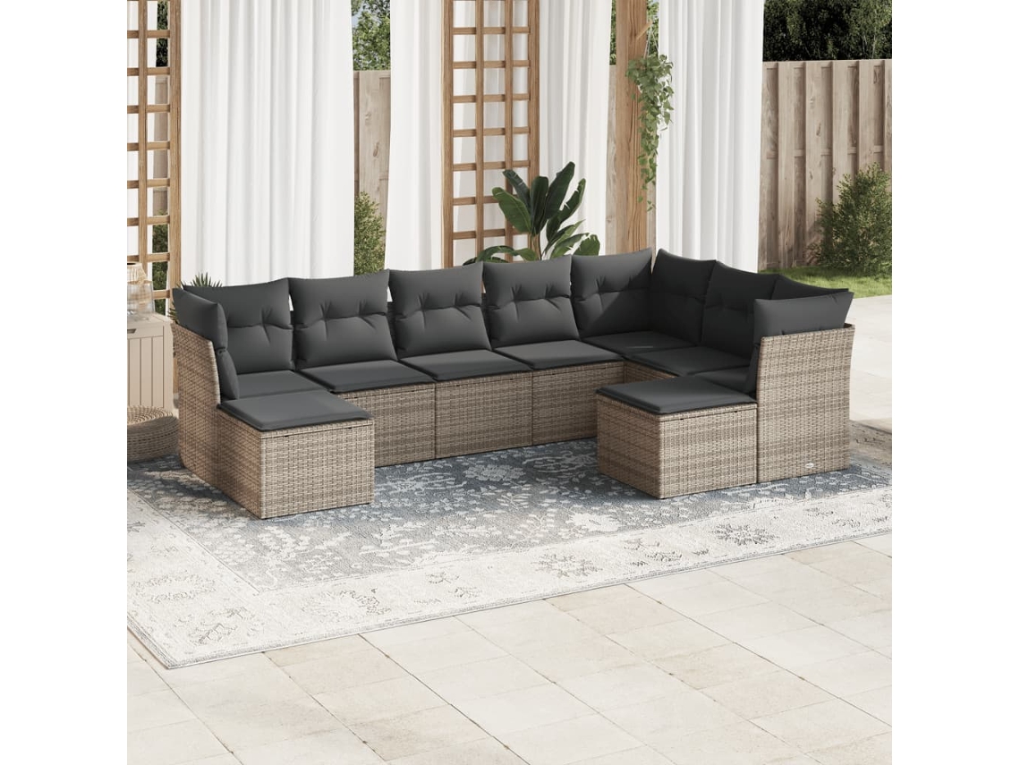 Pcs Conjunto Sofás P/ Jardim Com Almofadões Vime Pe Cinzento Dkd Home Decor
