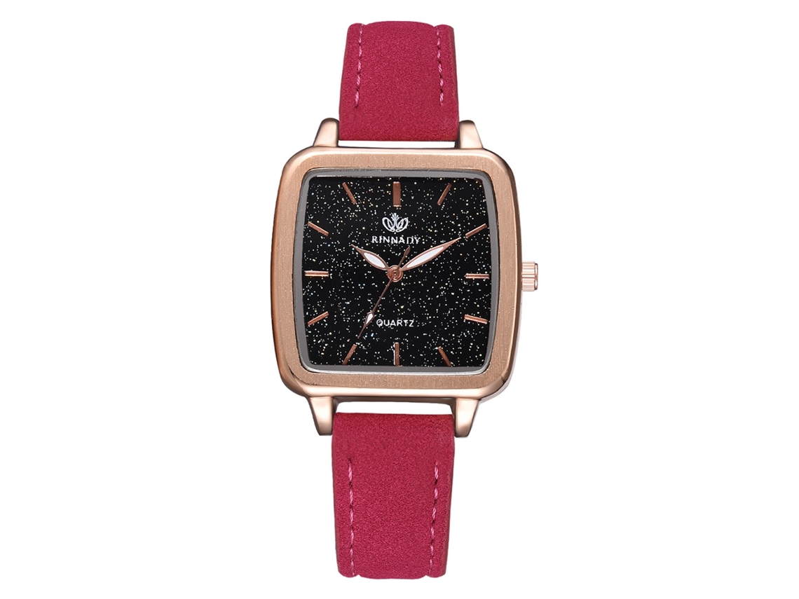 Reloj De Pulsera Cuadrado De Moda Para Mujer Con Correa De Piel Sintética Rosa Oscuro.