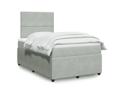 Cama Box Spring Con Colchón Terciopelo Gris Claro 120x200 Cm