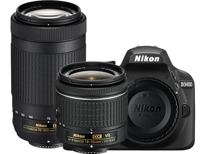 Kit Cámara Réflex NIKON D3400 + AF-P 18-55mm VR+AF-P 70-300mm VR + 8GB SD (24.2 MP - Sensor: DX - ISO: 100 a 25600)