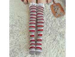 Calcetines suaves de lana coral hasta la rodilla, ideales para el invierno, para niñas y mujeres. Calcetines de rayas con estampados de animales, pelusas y dibujos animados.