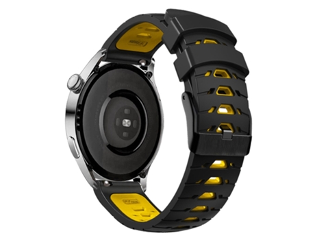 Correa de Silicona color dual con agujeros trapezoidales de tres filas para Huawei Watch GT Runner/Garmin Venu 2/Vivoactive 4 - negro/amarillo