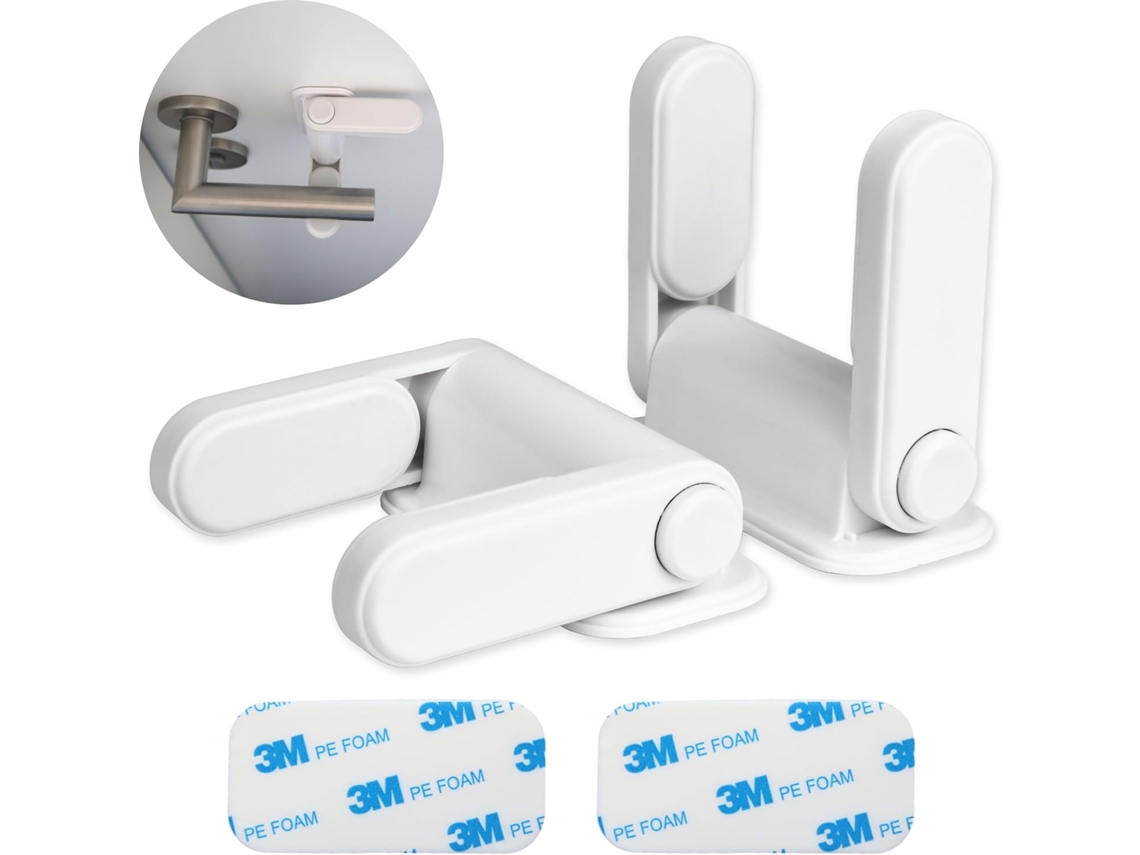 Cerradura de manija de puerta 2 unidades blanca para niños, bebés y animales, control de apertura de puertas y ventanas, cerradura de seguridad