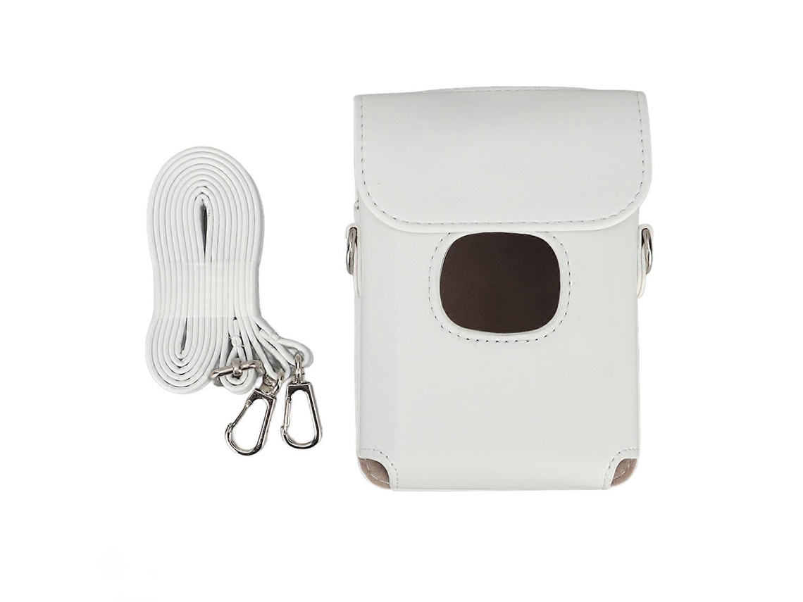 Estuche protector portátil para cámara instantánea con correa para el hombro, de piel sintética de color puro, para Instax Mini Link 2, color blanco Saisiyiky