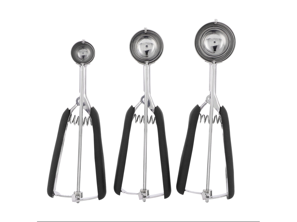 Juego de 3 cucharas de acero inoxidable para helado y galletas, también aptas para servir sandía, en color negro. Mdug