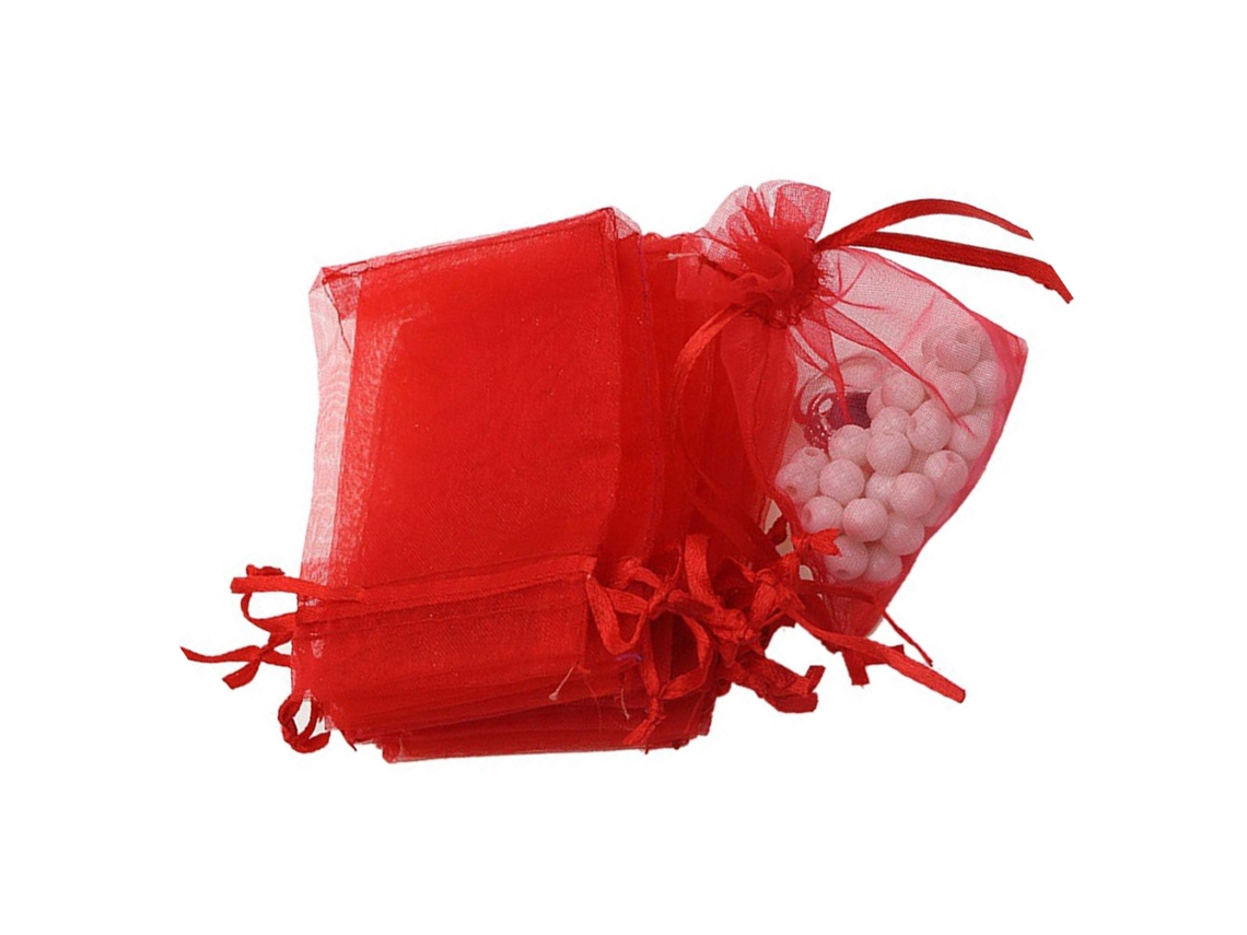 Bolsas de organza con cordón de 12,7 x 18,8 cm, 100 unidades, para joyería, dulces, fiestas, regalos, bodas (rojas)