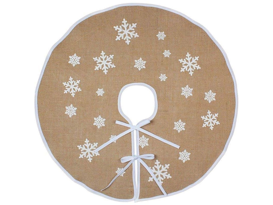Falda Para Árbol De Navidad Con Estampado De Copos De Nieve Blancos, Alfombra Para Navidad Y Año Nuevo.