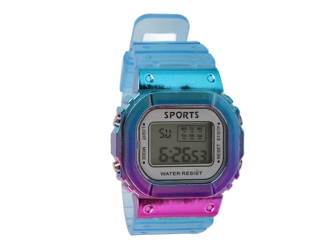 Reloj Electrónico Grande Con Degradado De Color Azul-púrpura Y Esfera Resistente Al Agua Para Estudiantes.