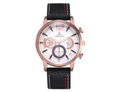 Reloj De Cuarzo Para Hombre Con Correa De Piel Sintética, Estilo Negro Sencillo.