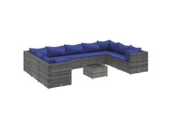 Conjunto de 10 Pcs Lounge de Jardim com Almofadões Vime Cinzento MAISON EXCLUSIVE