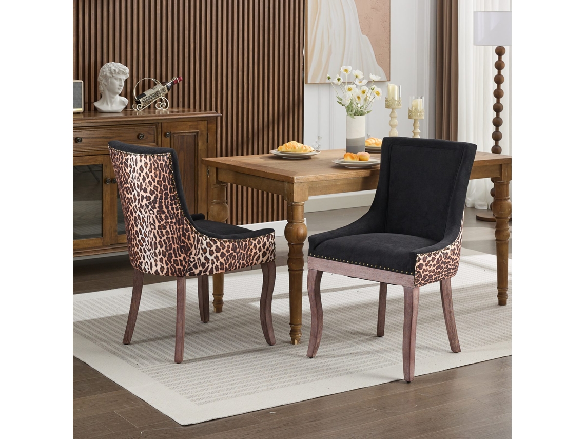 Juego de 2 sillas laterales Ultra para comedor, tapizadas en tela gruesa con patas de madera maciza en tonos neutros