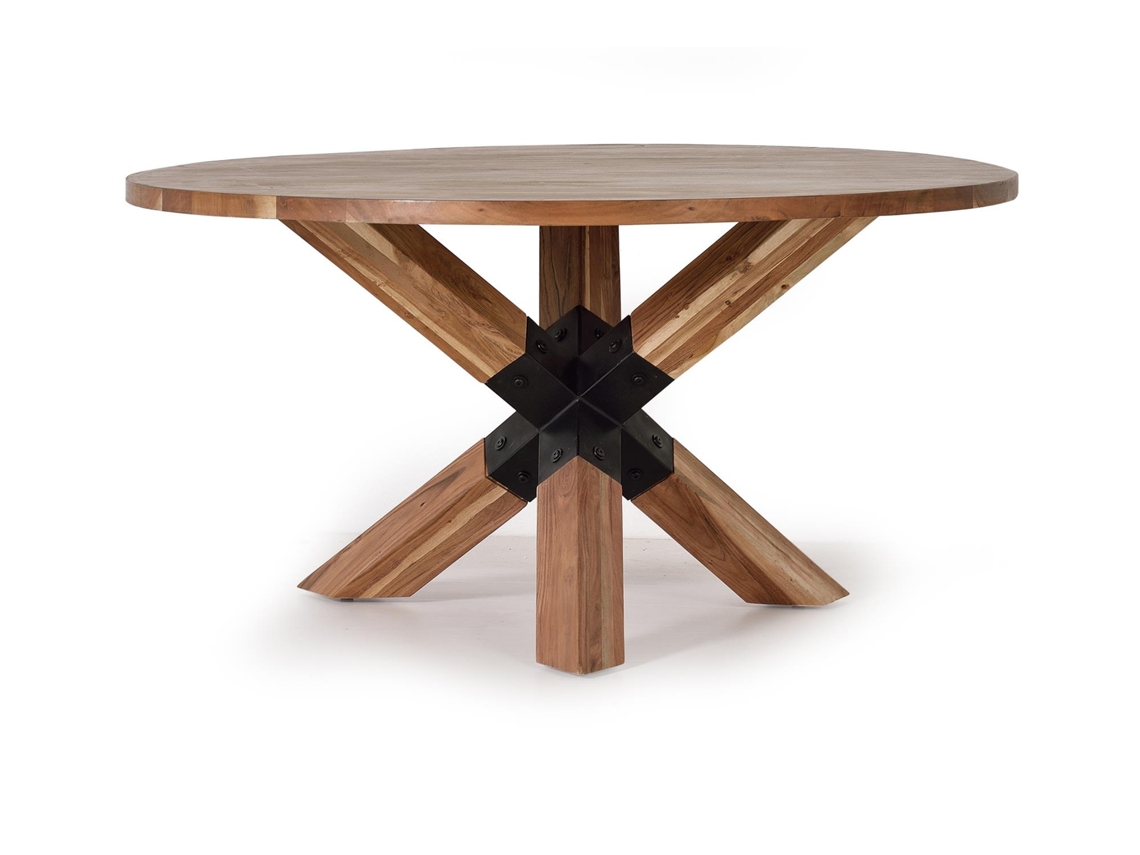 Mesa de Comedor en Madera de Acacia Natural con Patas de Metal Negro 76X150X150 GINER Y COLOMER