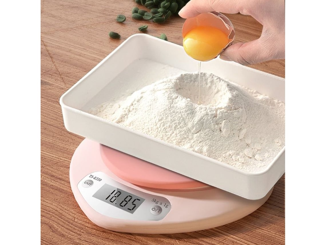 Báscula de cocina electrónica portátil con forma de corazón rosa
