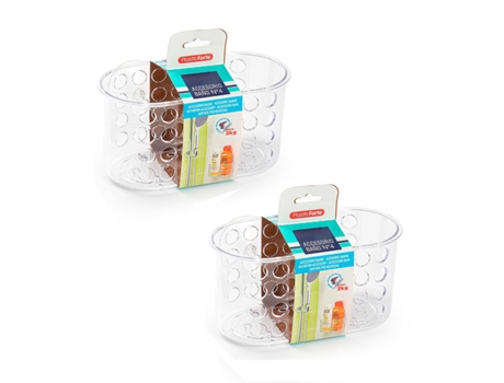 PLASTIC FORTE - Juego de 2 Estantes para Ducha con Ventosa nº 4 Transparentes