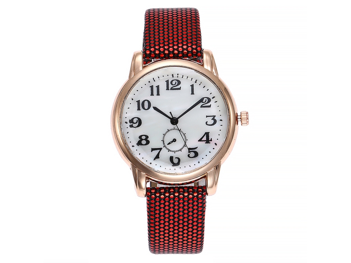 Reloj De Pulsera Vansvar Para Mujer Con Números Arábigos, Correa Fina De Poliuretano Y Movimiento De Cuarzo Rojo.