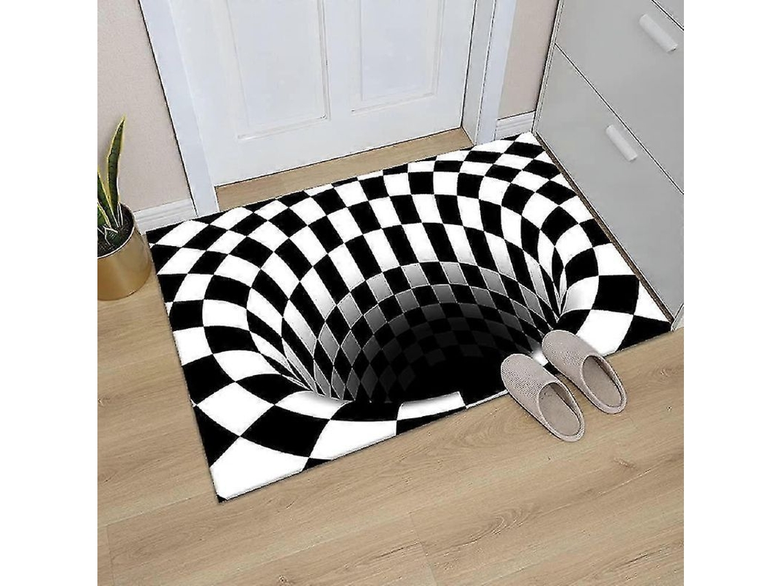 2026-alfombra De Ilusión Óptica 3d Vórtice Cuadros Negro Y Blanco Antideslizante Para Comedor Hogar Oficina