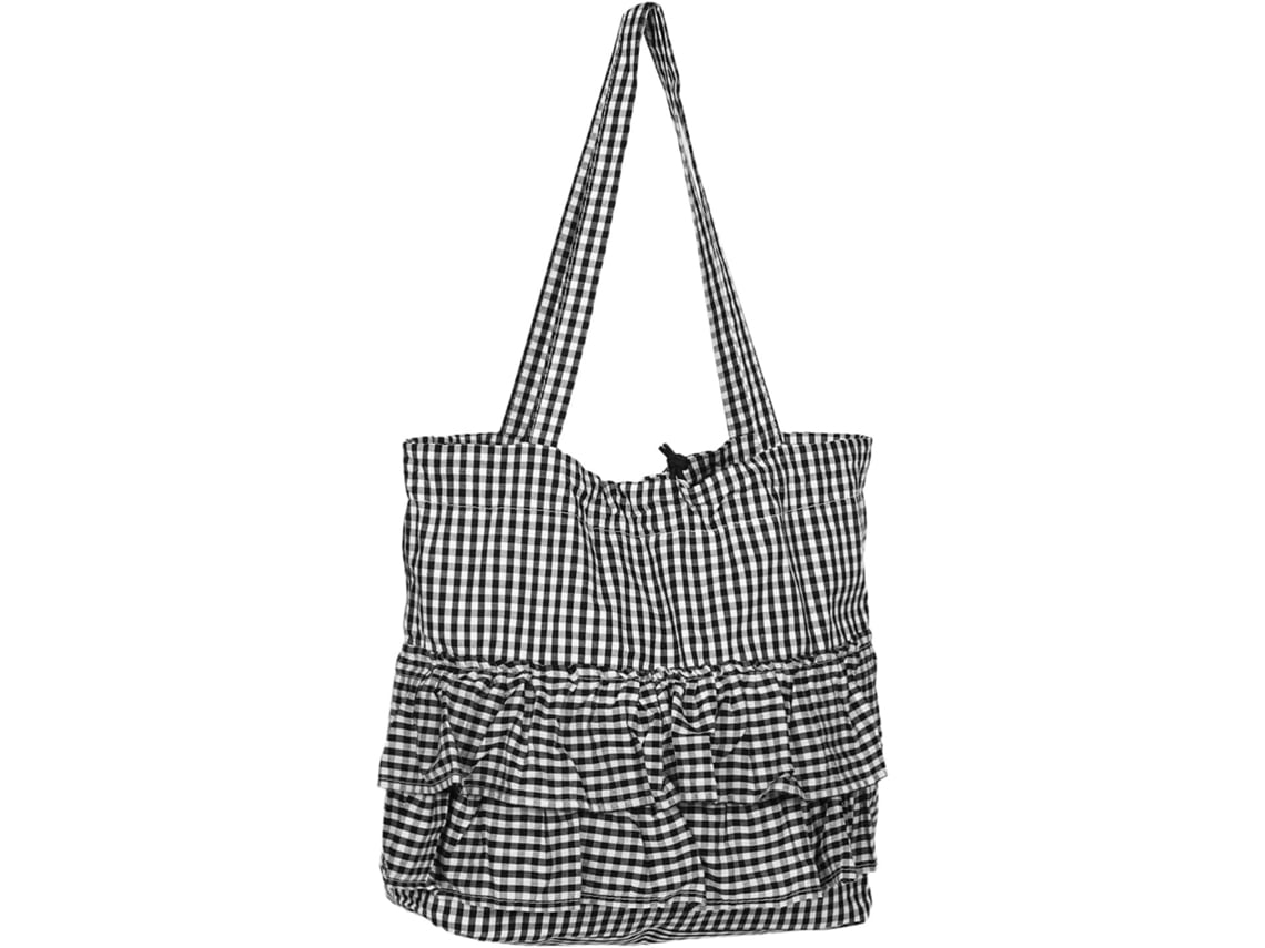 Bolsa De Lona Xadrez Feminina, Bolsa Grande Reutilizável Para Compras E Praia Com Babados.