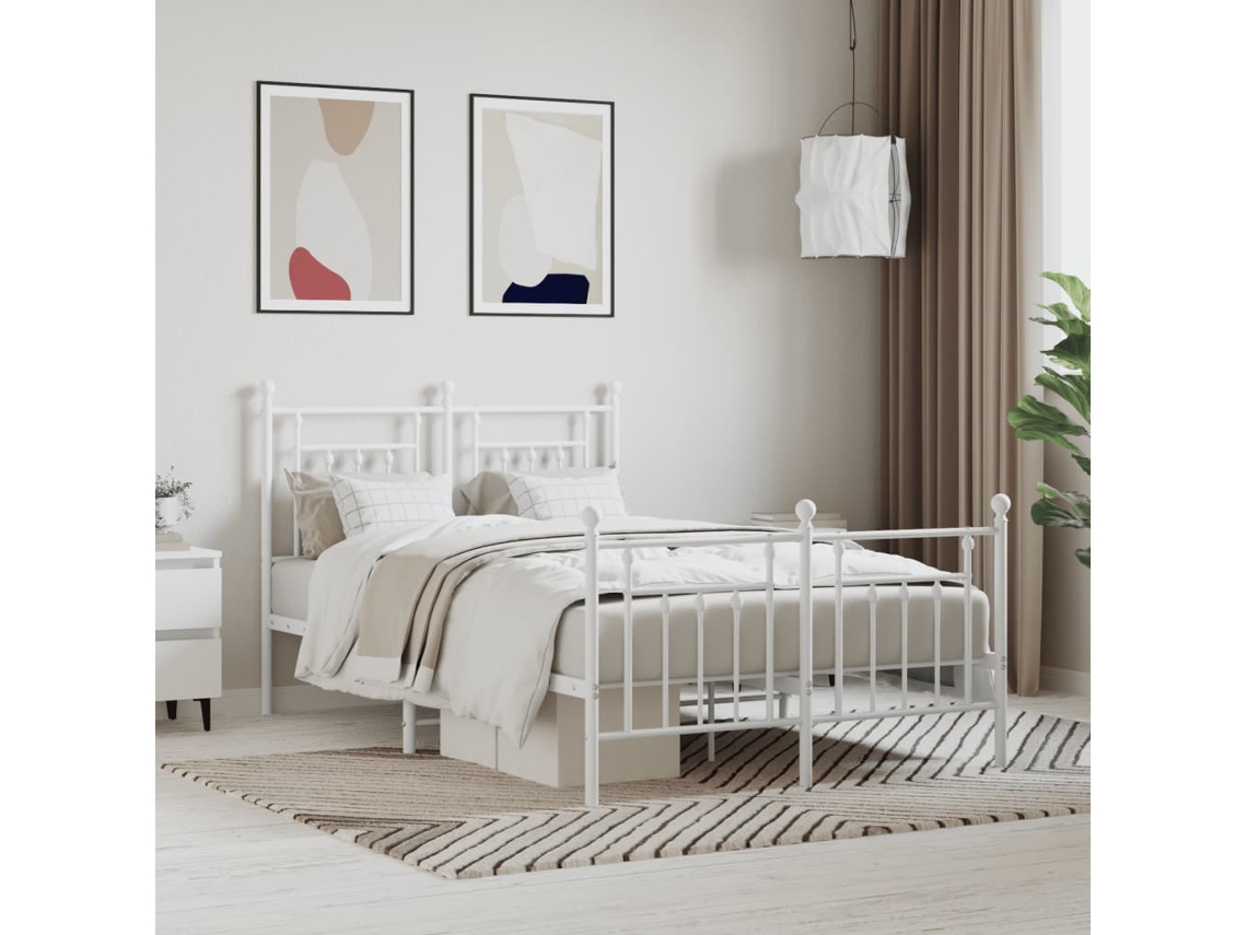 Estructura Cama Sin Colchón Con Estribo Metal Blanco 120x190 Cm