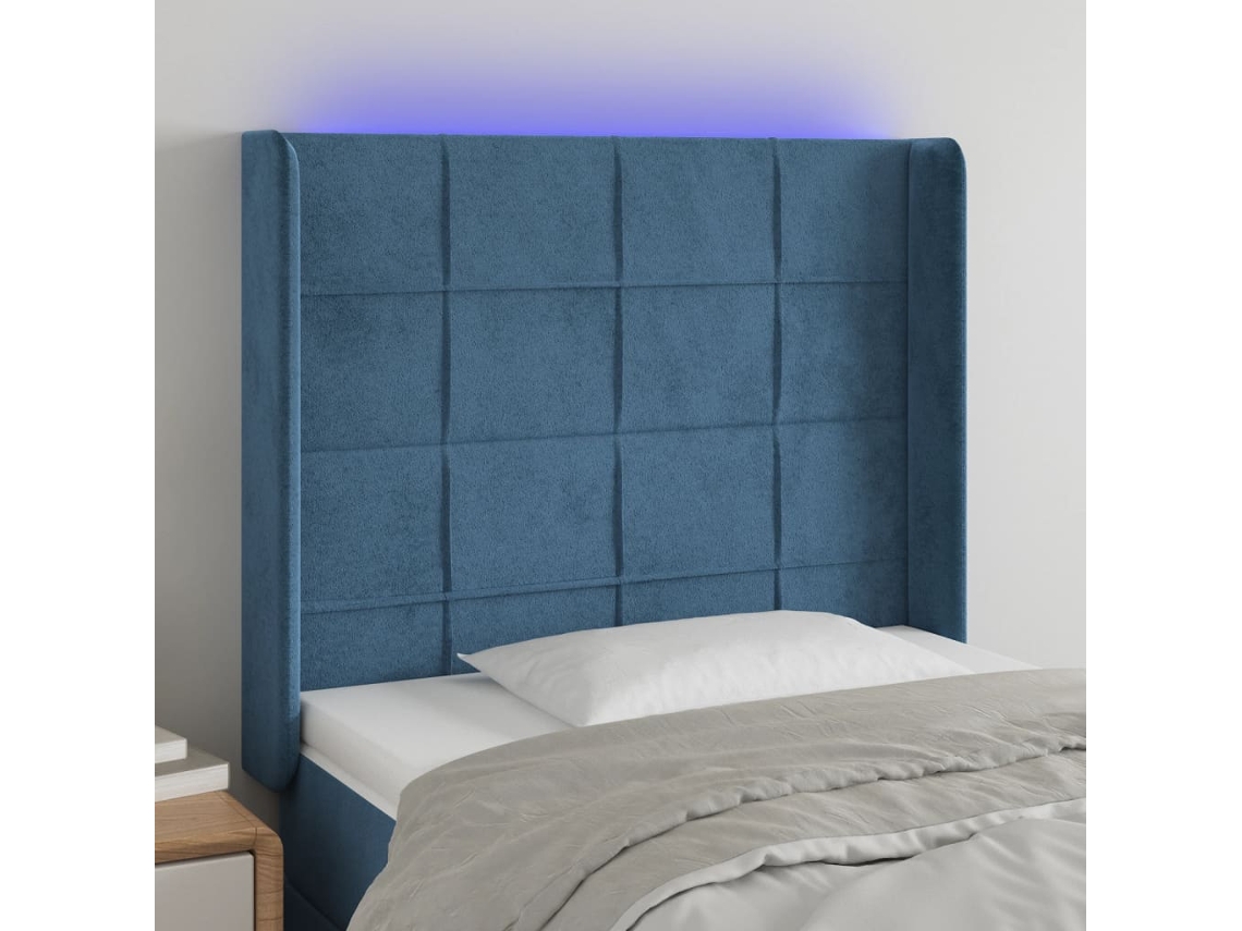 Cabecero Con Led De Terciopelo Azul Oscuro 83x16x118/128 Cm