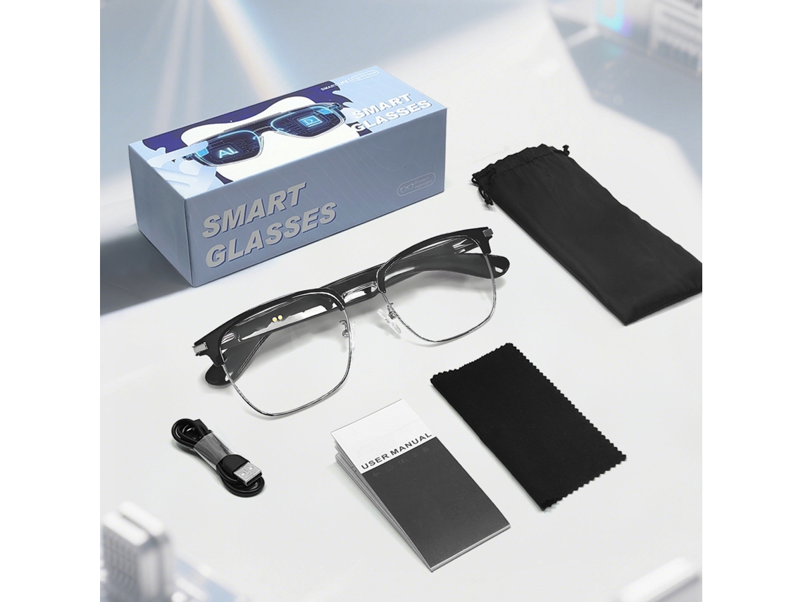 Gafas inteligentes Chrui GT33: Inteligencia Artificial para Escuchar Música y Llamar (Negro Plateado)
