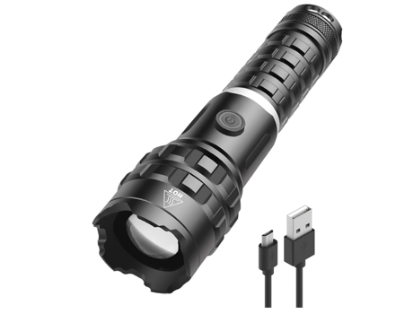 Linterna táctica LED 5 modos con zoom resistente al agua para senderismo, ciclismo, camping, linterna diaria de emergencia al aire libre (negro) CH...