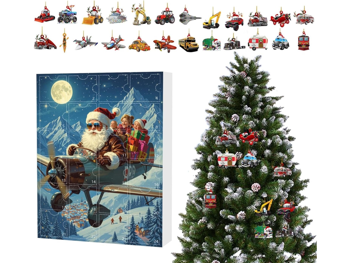 Calendário Do Advento Com Carros- 26 X 18 X 3 Cm, Enfeites De Carro Contagem Regressiva De 24 Dias, De Natal