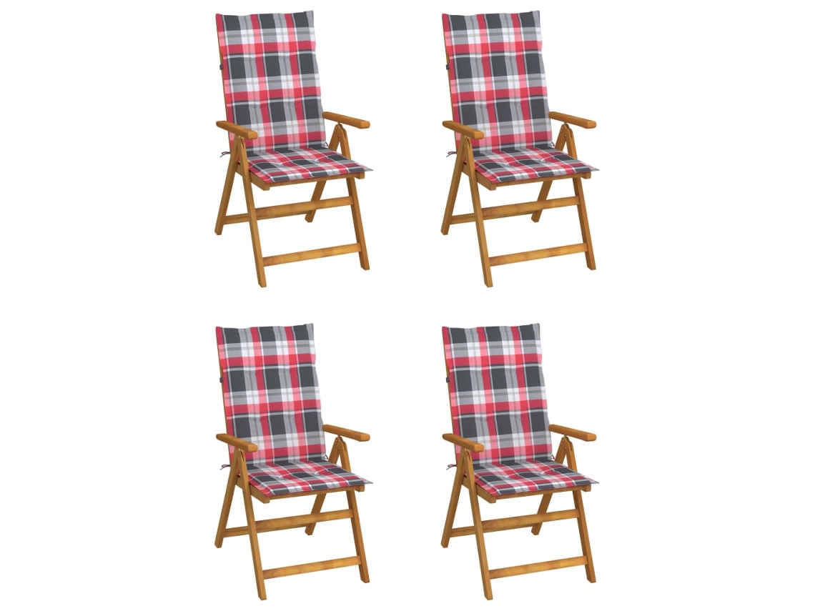 Sillas de jardín reclinables DKD Home Decor de 4 piezas con cojines, acacia maciza