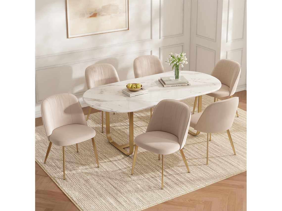 Sillas De Comedor 6 Unidades - Cómodas, Transpirables, Estilo Moderno, Tapizadas En Terciopelo - Beige Y Dorado