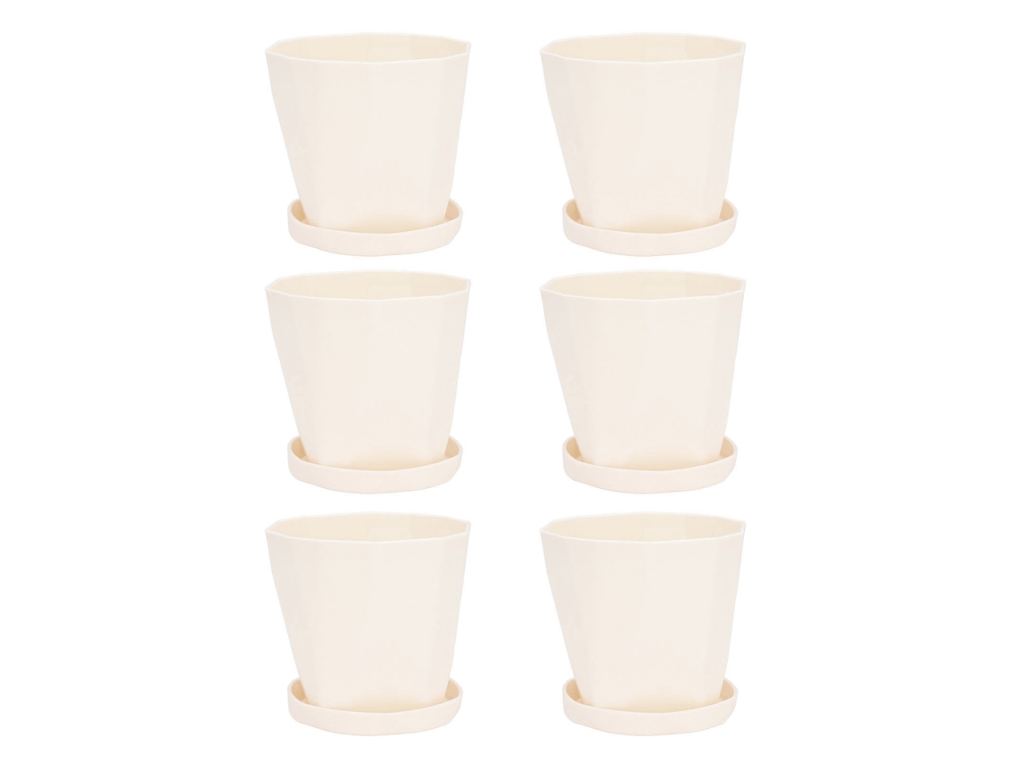 6 Macetas De Plástico Para Plantas Pequeñas Con Bandejas, Ligeras, Versátiles, Blancas Y Crema.