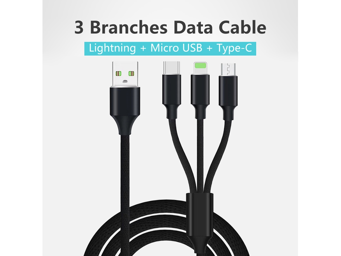 Cable De Carga 3 En 1 Con Carga Rápida Y Transferencia De Datos, Compatible Con Ios/android, Usb, Lightning, Tipo-c Y Micro Usb.