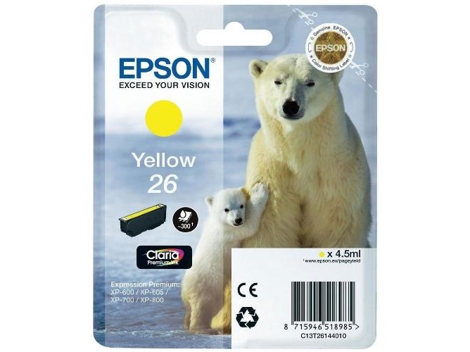 Cartucho de tinta original EPSON, 26, Oso polar 4,5 ml , Amarillo, C13T26144022, T2614