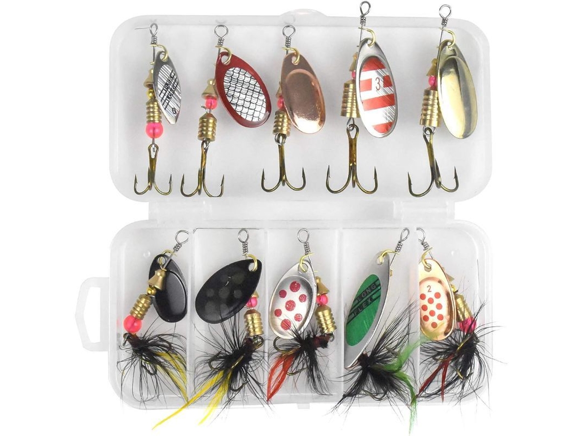 10 Señuelos De Pesca Con Señuelos Giratorios Y Lentejuelas, Señuelos Giratorios Con Resorte, 3-7 G, Caja De Almacenamiento