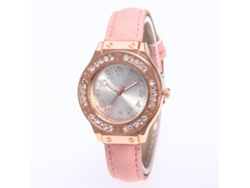 Reloj De Mujer De Cuarzo Con Correa De Cuero Pu Y Piedras Strass Rosa