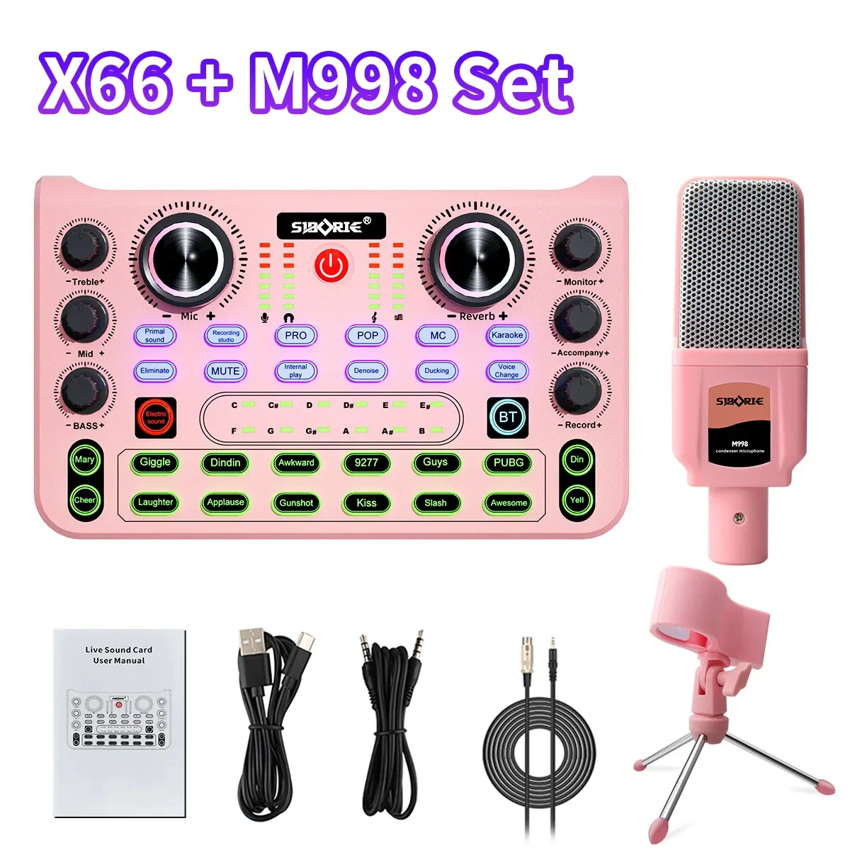 Kit de tarjeta de sonido inalámbrica con micrófono para transmisión en directo y mezcla de voz.