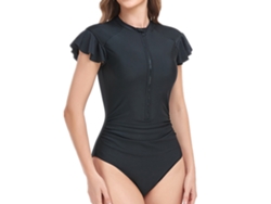 Traje de baño de surf negro para mujer con cremallera frontal, talla XL