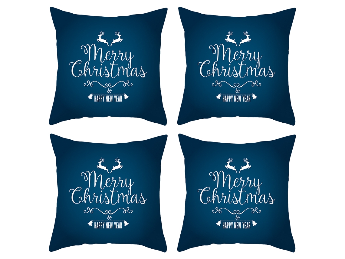 4 fundas de cojines decorativos navideños en azul y blanco (cojín no incluido) TRUYUETY