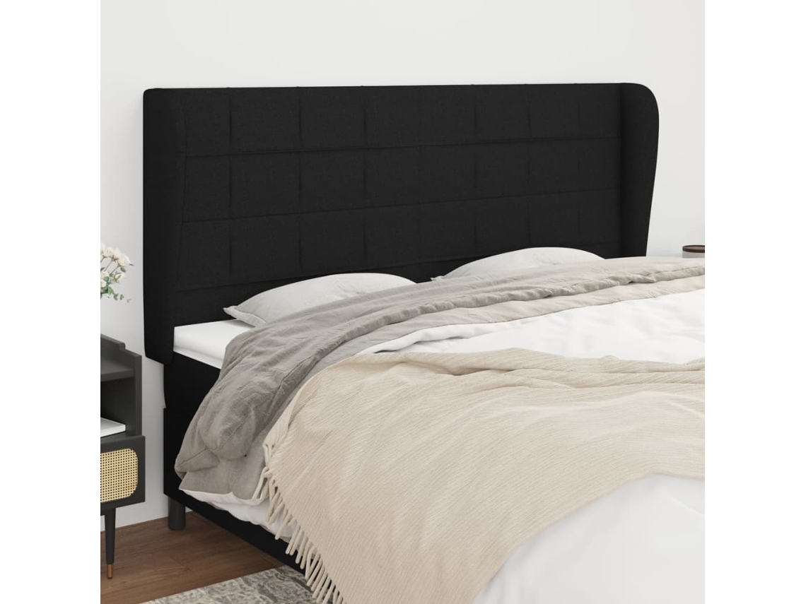 Cabecero Con Orejas De Tela Negro 163x23x118/128 Cm