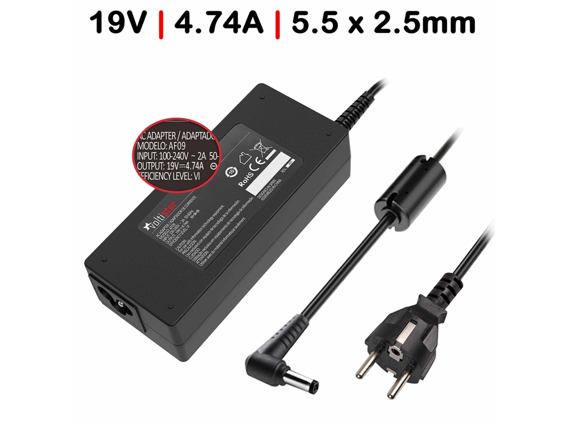 Cargador para portátil Asus/Toshiba de 19 V, 4,74 A y 90 W compatible