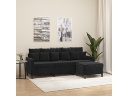 Sofá De 3 Plazas | Sofá De Salón | Sofá De Descanso Con Taburete De Terciopelo Negro 180 Cm